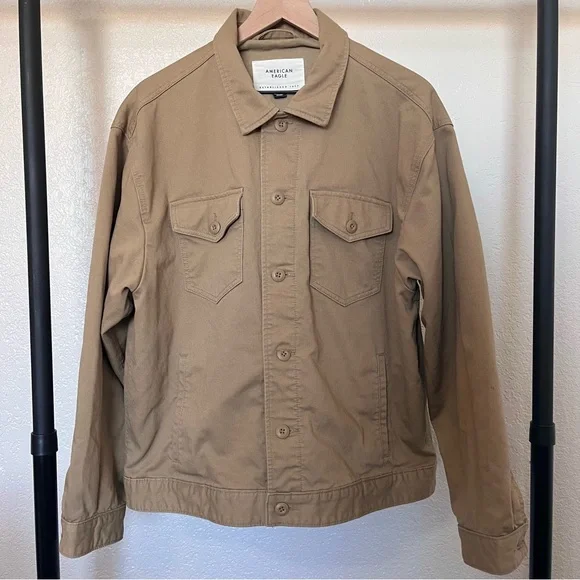 American Eagle Corduroy Cotton Lined Inside Trucker Jacket Khaki Men’s - Picture 2 of 11